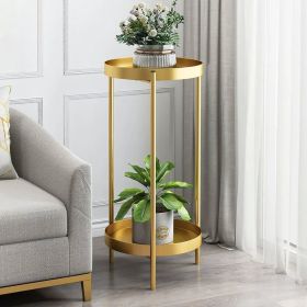 Round Metal Plant Stand 2-Tiered Gold Plant Pot Stand for Indoor in Large