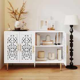 47.8" 4-Door Buffet Cabinet, Vintage Carved Wood Accent Sideboard with Hollow Carving, Storage Credenza for Living Room, Dining Room, Entryway