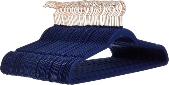 Slim Velvet, Non-Slip Suit Clothes Hangers, Pack of 50, Navy Blue/Rose Gold