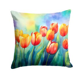 Tulips in Watercolor Throw Pillow Machine Washable, Indoor Outdoor Decorative Pillow for Couch, Bed or Patio, 18Hx18W