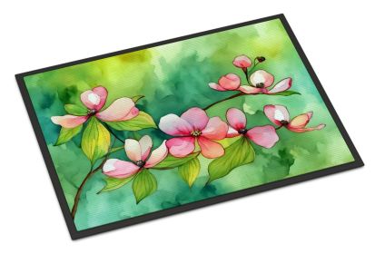NEW Virginia American Dogwood in Watercolor Doormat Front Door Mat Indoor Outdoor Rugs for Entryway, Non Slip Washable Low Pile, 18H X 27W
