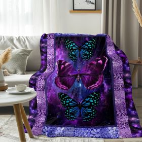Butterfly Throw Blanket - Soft Cozy Lightweight Purple Blue Butterflies Flannel Fleece Blankets