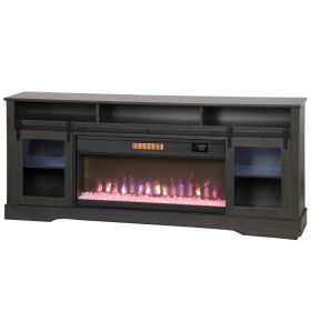 HOMCOM Fireplace TV Stand for TVs Up to 80 Inch, TV Console with Electric Fireplace, Open Storage and Side Cabinets, Gray
