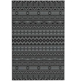 Reversible Outdoor Rug, Waterproof Plastic Straw With Carry Bag, 6 X 9, Black & Gray Geometric Wall (Color: Black)