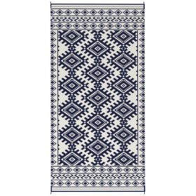 Reversible Outdoor Rug, Waterproof Plastic Straw With Carry Bag, 9 X 18, Blue & White Rhombus Border (Color: Blue)