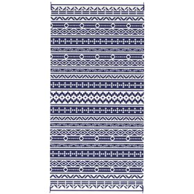 Reversible Outdoor Rug, Waterproof Plastic Straw With Carry Bag, 9 X 18, Blue & White Geometric Wall (Color: Blue)