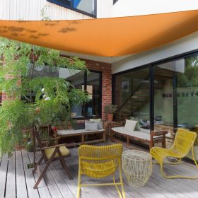 1Pc Shade Sail Patio Cover Shade Canopy Camping Sail Awning Sail Sunscreen Shelter Triangle Cover For Kindergarten Playground Outdoor (Option: Orange-L)
