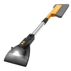 1Pc 3 In 1 Car Snow Removal Shovel With Lights Car Snow Removal Tool Telescopic Windshield Ice Scraper Snow Brush Shovel (Color: Black)