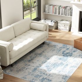 Area Rug 4x6, Machine Washable Rug, Non-Slip Modern Abstract Floor Carpet for Living Room, Bedroom, Dining Room, Blue (Color: Blue)