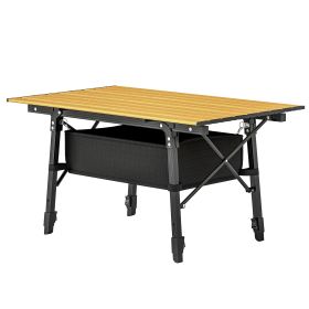 3ft Aluminum Small Folding Table, Portable Camping Table With Storage Bag, Carry Bag For Outdoor Picnic BBQ, Brown (Color: Brown)