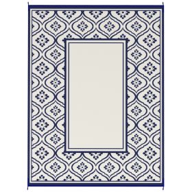 Reversible Outdoor Rug, Waterproof Plastic Straw With Carry Bag, 9 X 12, Blue White Gourd Border (Color: Blue)