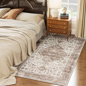 4x6 Area Rug, Vintage Machine Washable Rug, Non-Slip Floor Carpet For Living Room, Bedroom, Dining Room,brown (Color: Brown)
