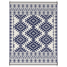 Reversible Outdoor Rug, Waterproof Plastic Straw With Carry Bag, 9 X 12, Blue  White Rhombus Border (Color: Blue)