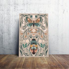 1pcs Modern Classic Wood Frame Canvas Wall Decor With Plant Flower & Butterfly Print, Girls Bedroom Wrap Canvas Painting, Animal Nature Digital A (Option: 24x18inch)