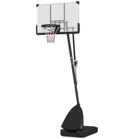 5-10 Basketball Stand, Freestanding Basketball System With 44 Shatterproof Backboard, Rebound System And Wheels (Color: Black)
