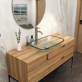 Above-Counter Rectangle Tempered Glass Bathroom Sink with Pop-Up Drain (Color: Green + Tempered Glass + Bathroom)