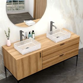 Above-Counter Rectangle Tempered Glass Bathroom Sink with Pop-Up Drain (Color: Clear + Tempered Glass + Bathroom)