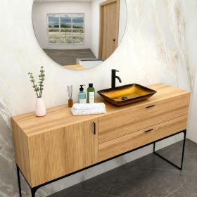 Above-Counter Rectangle Tempered Glass Bathroom Sink with Pop-Up Drain (Color: Gold + Tempered Glass + Bathroom)
