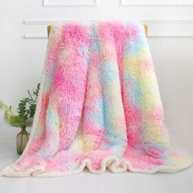 1pc Shaggy Blanket Plush Faux Fur Blanket For Bed Sofa Ultra Soft Luxury Sherpa Blanket Rainbow Colorful Blanket (Color: Pink, size: 160x200)