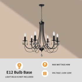 Black/Brushed Nickel Crystal Chandeliers, 6 Lights Farmhouse Crystals Chandelier for Dining Room (Numbers of Light: 6-Light, Color: Black)