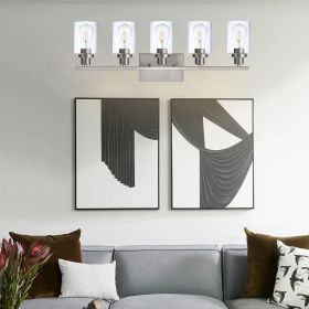 Wall Light Brushed Nickel Bathroom Vanity Lights, E26 Modern Bathroom Light Fixtures with Clear Glass Shade (Number of Light: 5-Light, Color: Brushed Nickel)