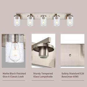 4/5/6-Light Vanity Light in Brushed Nickel Finish, Vintage Farmhouse Mirror Lights with Clear Glass Shade. (Numbers of Light: 5-Light, Color: Brushed Nickel)