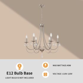 Black/Brushed Nickel Crystal Chandeliers, 6 Lights Farmhouse Crystals Chandelier for Dining Room (Numbers of Light: 6-Light, Color: Brushed Nickel)