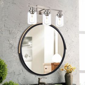 Wall Light Brushed Nickel Bathroom Vanity Lights, E26 Modern Bathroom Light Fixtures with Clear Glass Shade (Number of Light: 3-Light, Color: Brushed Nickel)